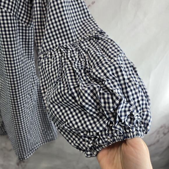 Bailey 44 Shirt Womens Small Navy White Button Up Gingham Picnic Off Shoulder - Picture 10 of 11